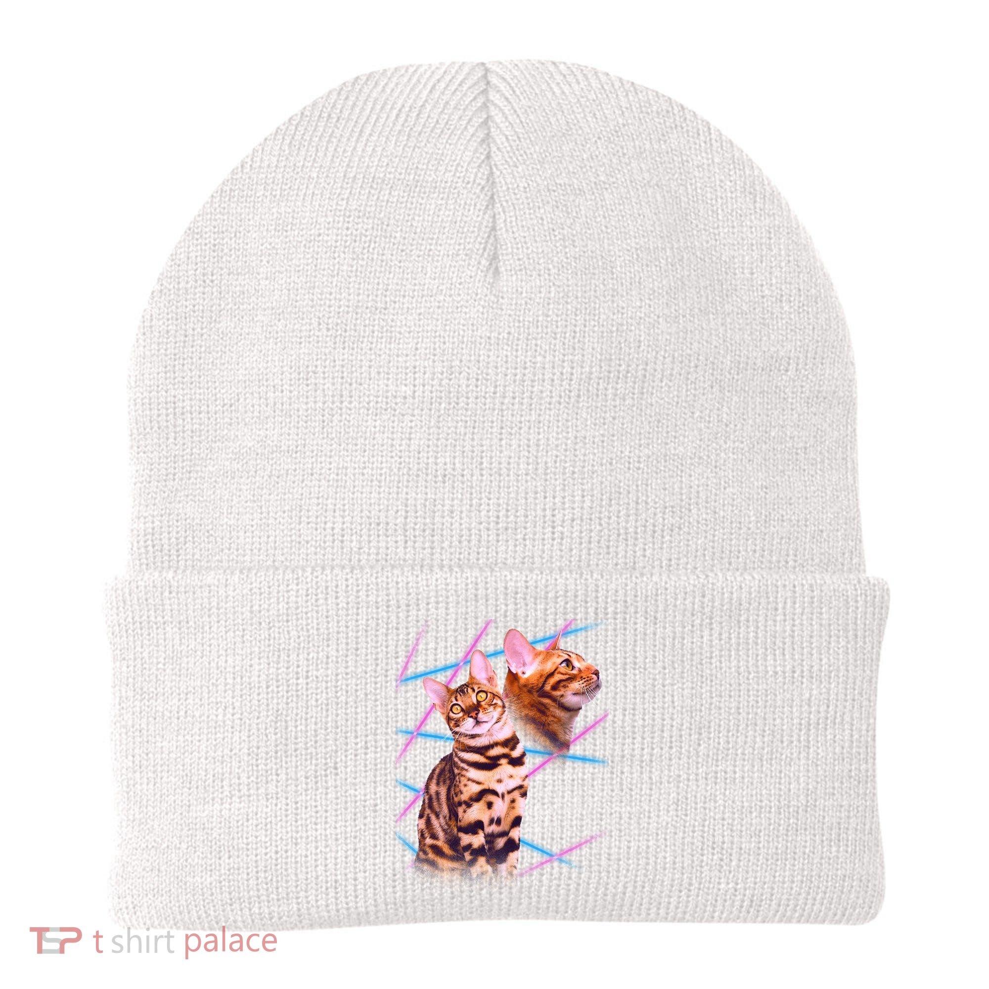 Retro 80s Eighties Lasers Double Exsposure Cat Beanie