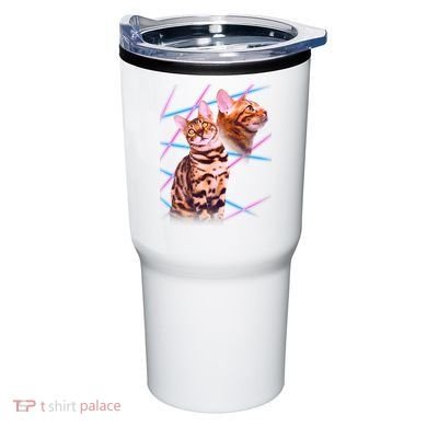 Retro 80s Eighties Lasers Double Exsposure Cat Tumbler