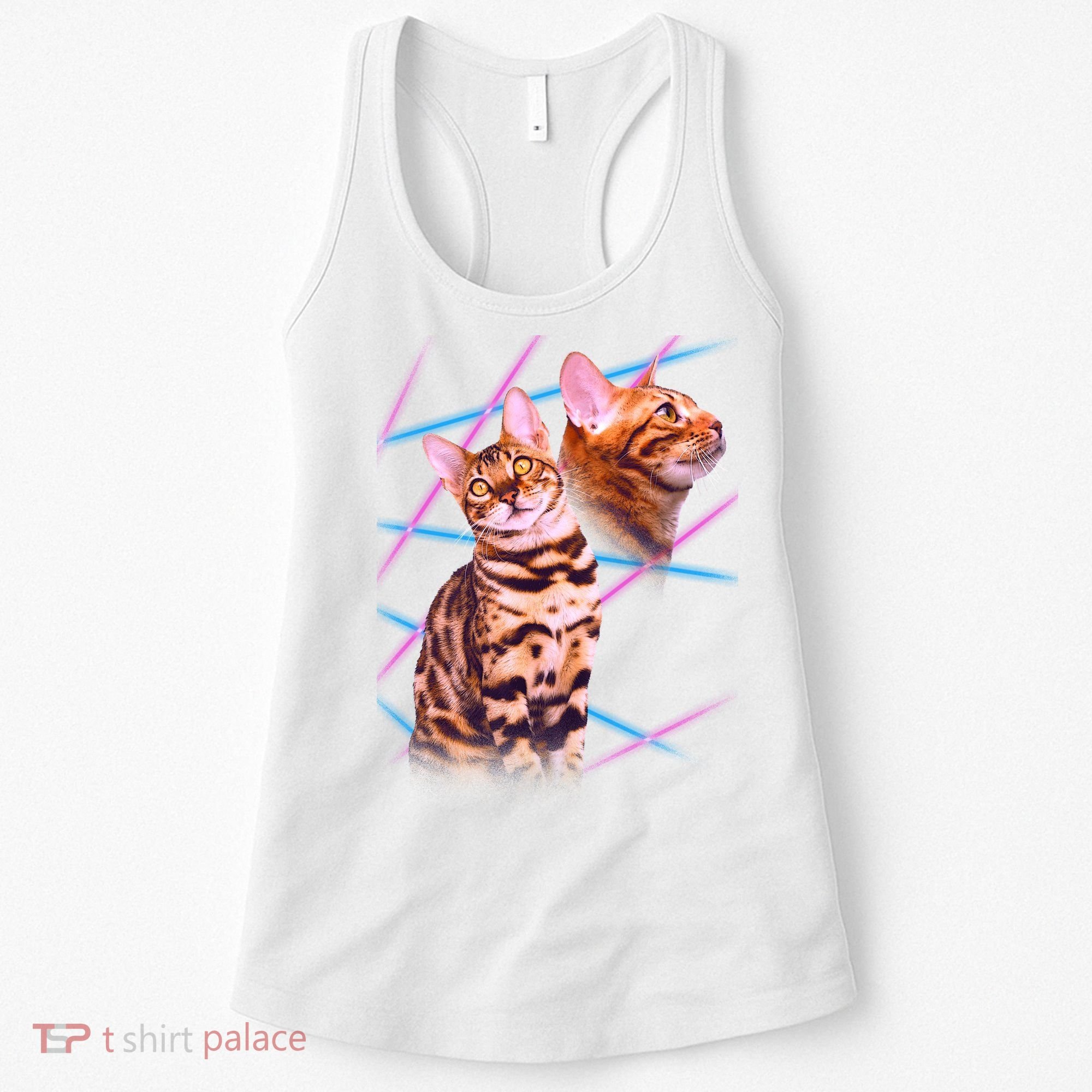 Retro 80s Eighties Lasers Double Exsposure Cat Women's Tank Top
