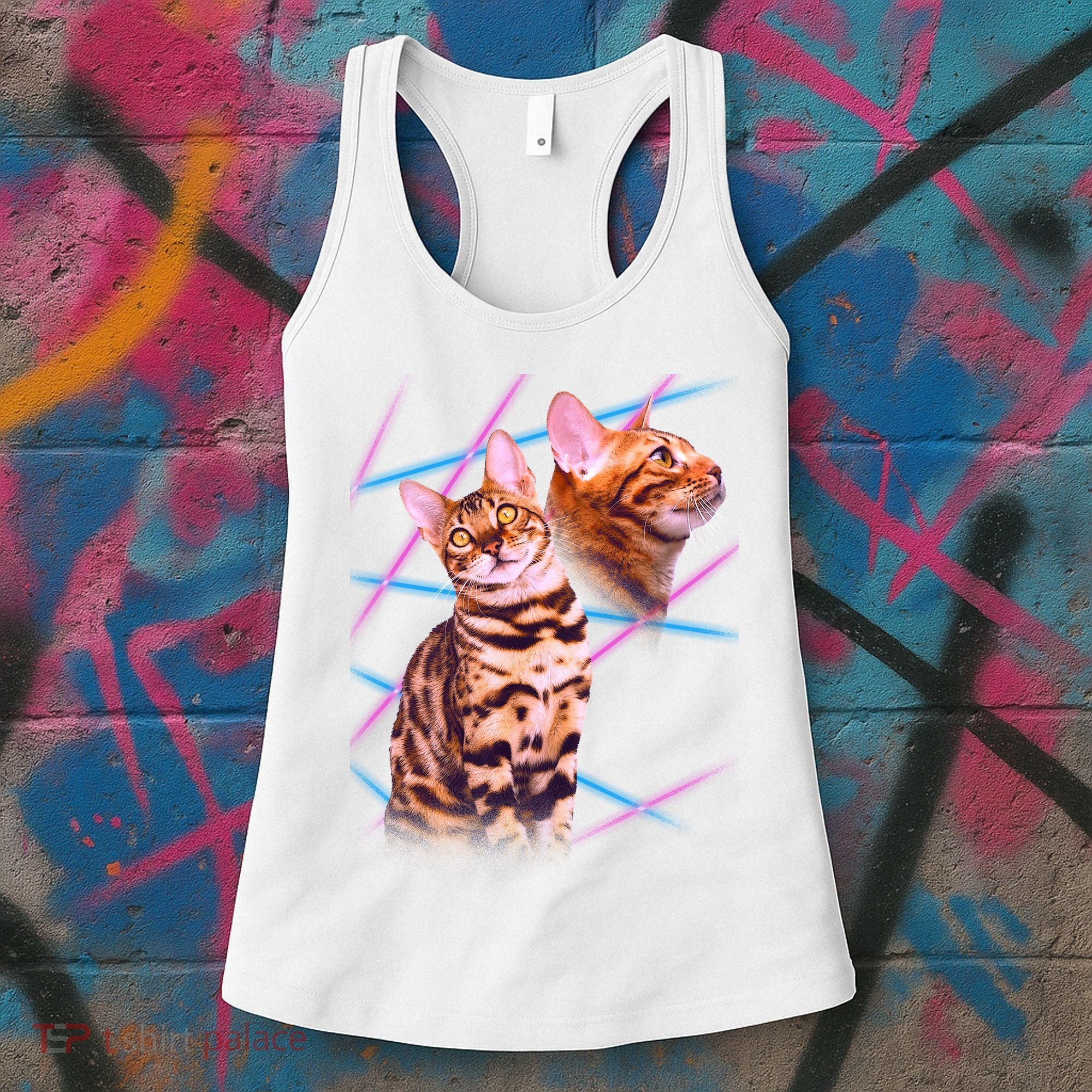 Retro 80s Eighties Lasers Double Exsposure Cat Women's Tank Top