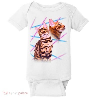 Retro 80s Eighties Lasers Double Exsposure Cat Baby Bodysuit