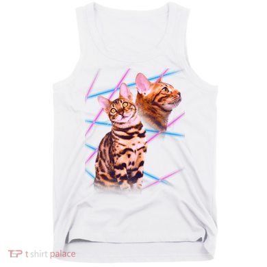 Retro 80s Eighties Lasers Double Exsposure Cat Tank Top