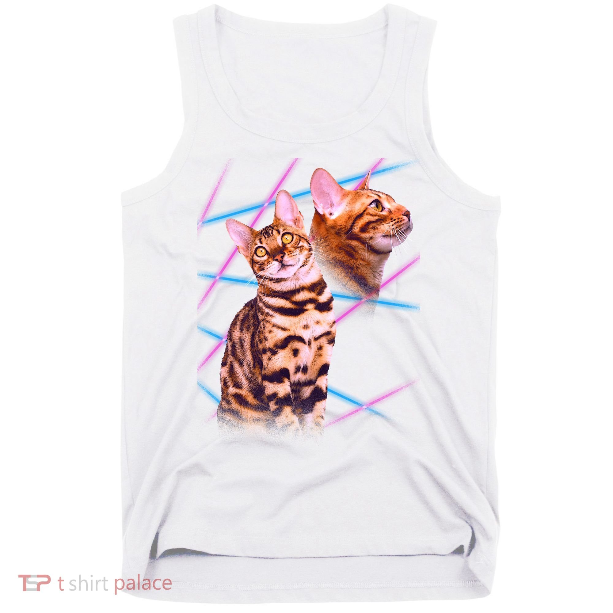 Retro 80s Eighties Lasers Double Exsposure Cat Tank Top