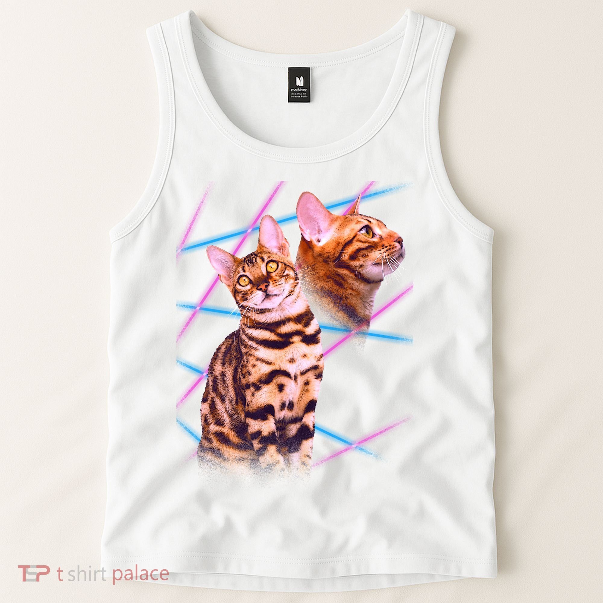 Retro 80s Eighties Lasers Double Exsposure Cat Tank Top