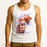 Retro 80s Eighties Lasers Double Exsposure Cat Tank Top thumb 3