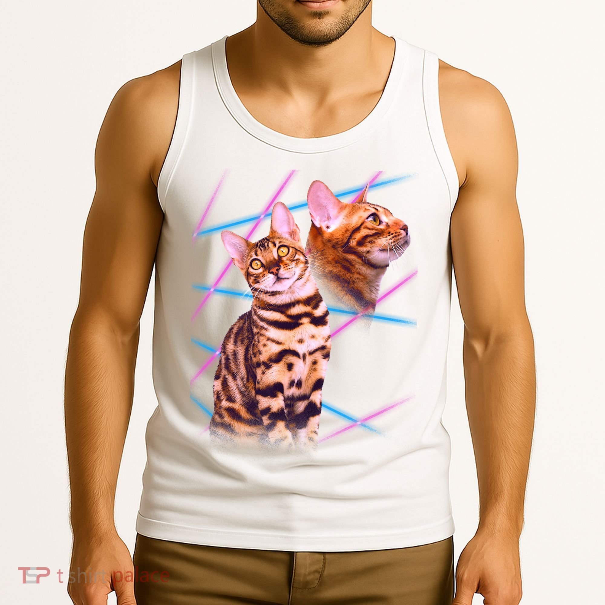 Retro 80s Eighties Lasers Double Exsposure Cat Tank Top