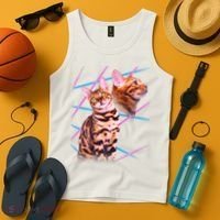 Retro 80s Eighties Lasers Double Exsposure Cat Tank Top thumb 4
