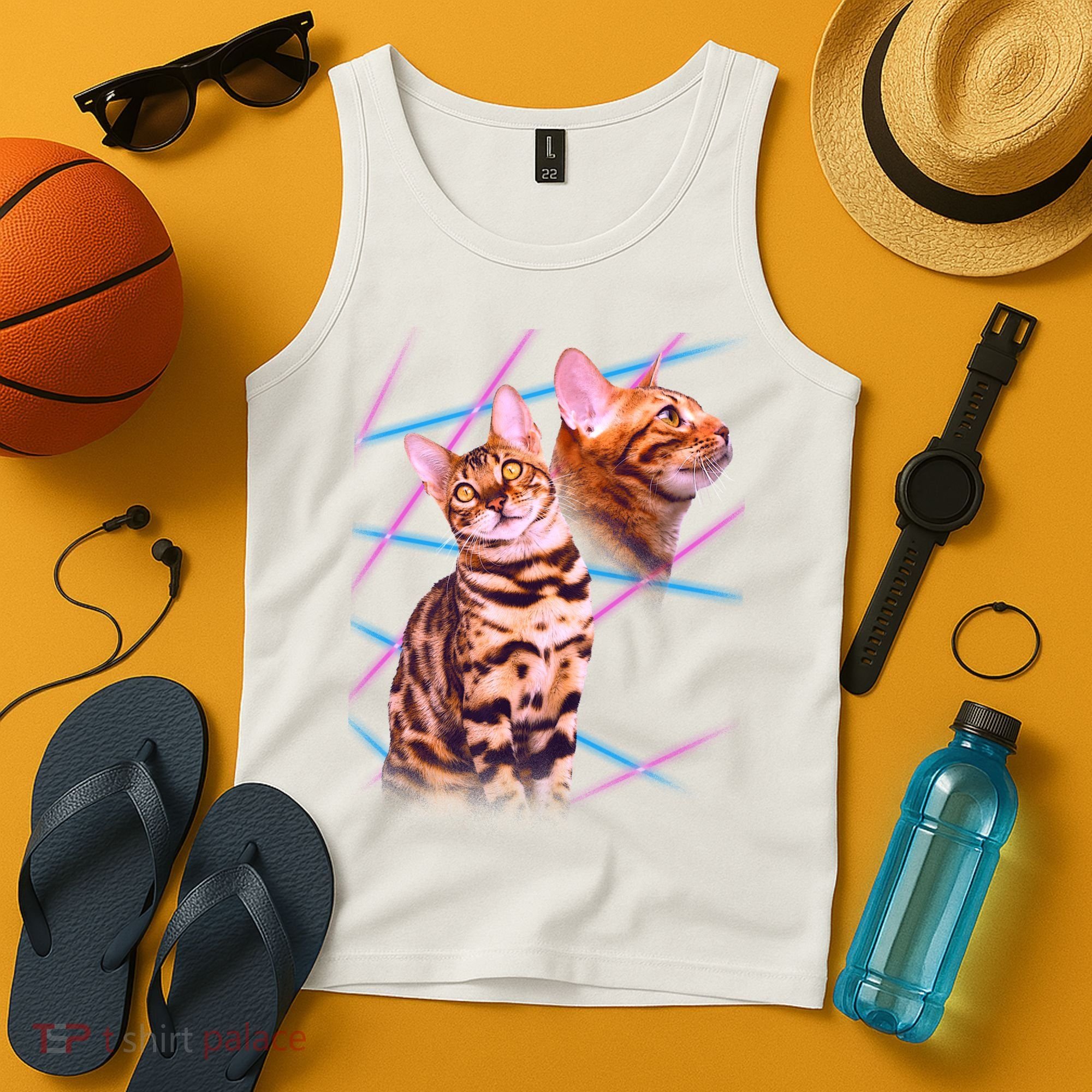 Retro 80s Eighties Lasers Double Exsposure Cat Tank Top
