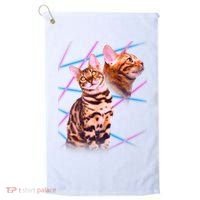 Retro 80s Eighties Lasers Double Exsposure Cat Golf Towel thumb 0