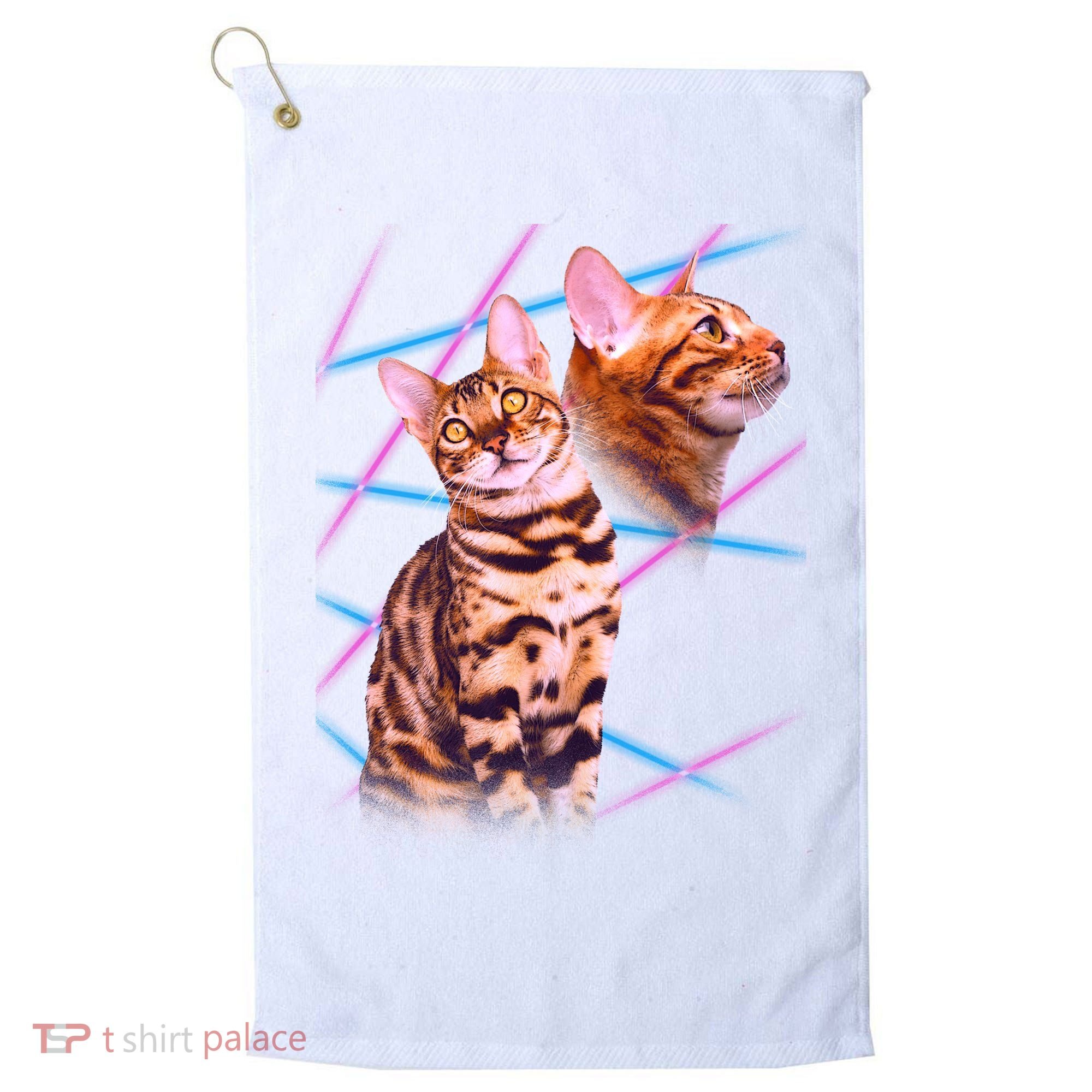 Retro 80s Eighties Lasers Double Exsposure Cat Golf Towel