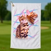 Retro 80s Eighties Lasers Double Exsposure Cat Golf Towel thumb 1