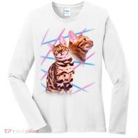 Retro 80s Eighties Lasers Double Exsposure Cat Women's Long Sleeve Shirt thumb 0