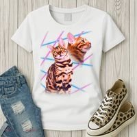 Retro 80s Eighties Lasers Double Exsposure Cat Women's T-Shirt thumb 3