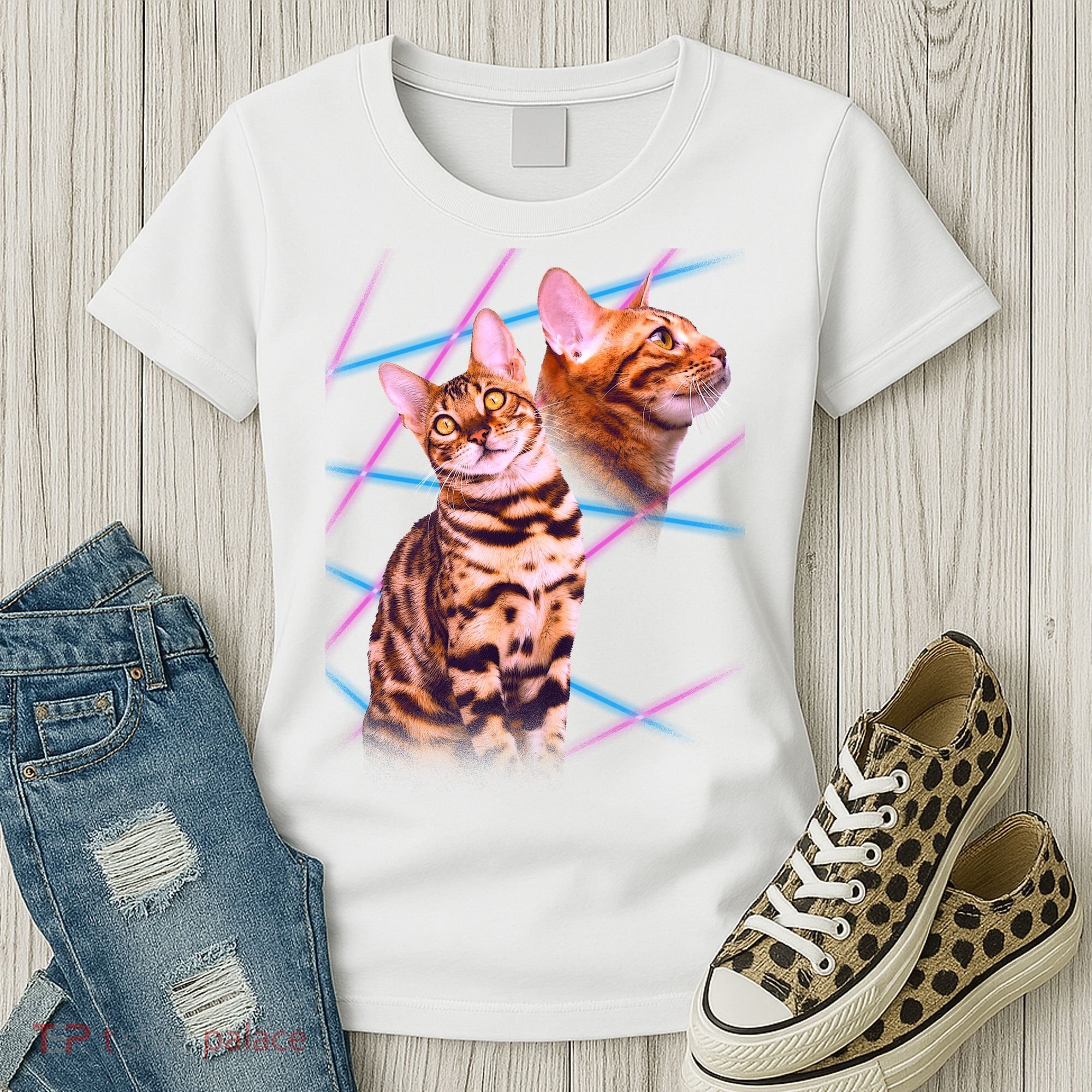 Retro 80s Eighties Lasers Double Exsposure Cat Women's T-Shirt