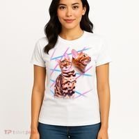 Retro 80s Eighties Lasers Double Exsposure Cat Women's T-Shirt thumb 4