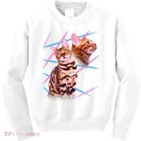 Retro 80s Eighties Lasers Double Exsposure Cat Kids Sweatshirt thumb 0