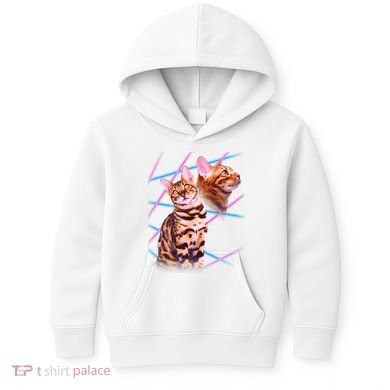Retro 80s Eighties Lasers Double Exsposure Cat Kids Hoodie
