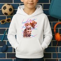 Retro 80s Eighties Lasers Double Exsposure Cat Kids Hoodie thumb 2