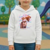 Retro 80s Eighties Lasers Double Exsposure Cat Kids Hoodie thumb 3