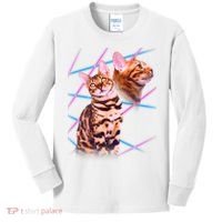 Retro 80s Eighties Lasers Double Exsposure Cat Kids Long Sleeve Shirt thumb 0