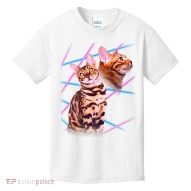 Retro 80s Eighties Lasers Double Exsposure Cat Kids T-Shirt
