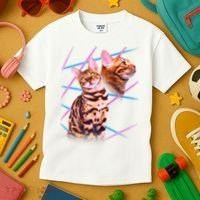 Retro 80s Eighties Lasers Double Exsposure Cat Kids T-Shirt thumb 3