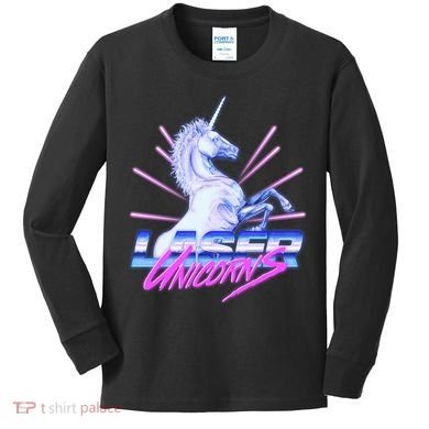 Retro 80's Eighties Laser Unicorns Kids Long Sleeve Shirt