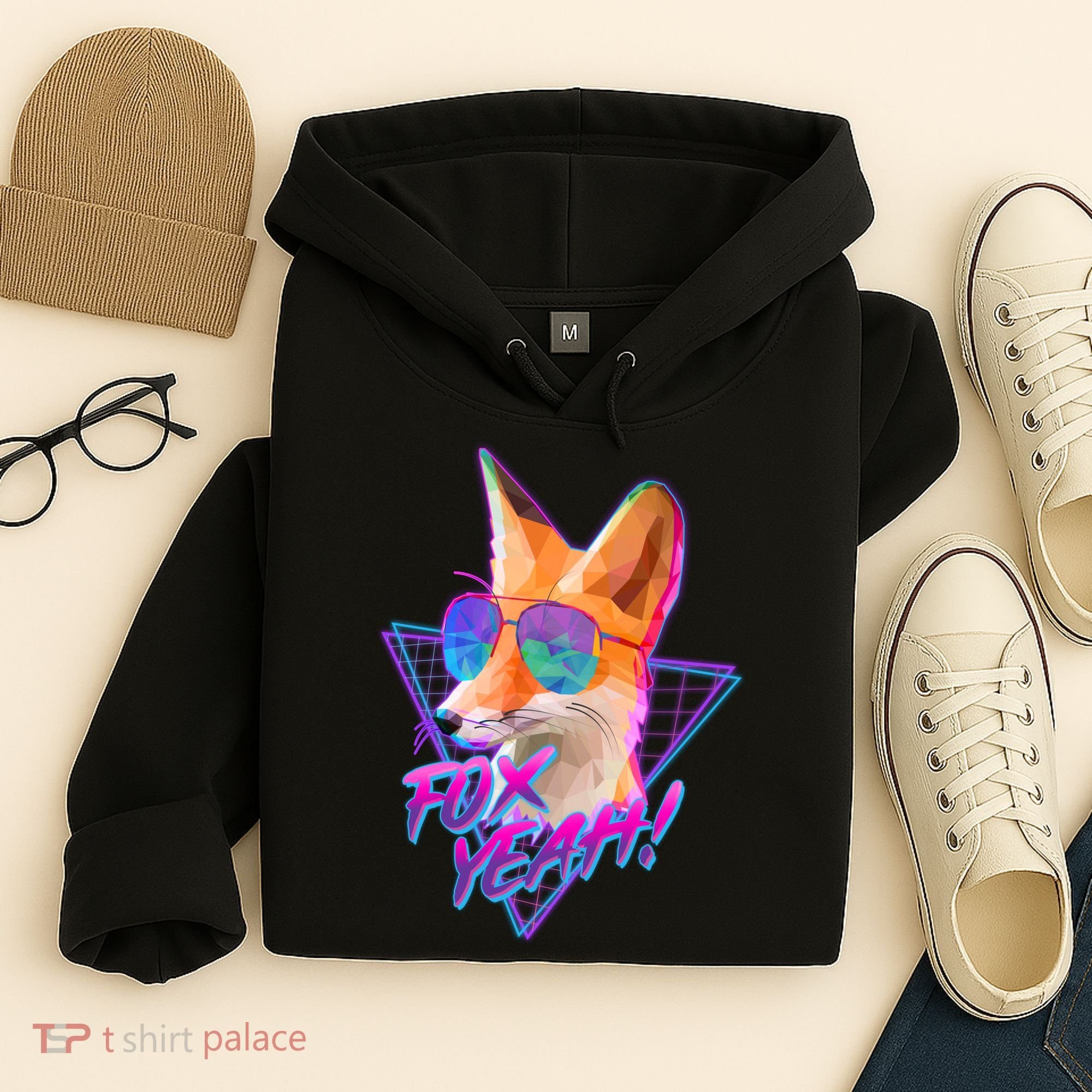 Retro 80's Eighties Polygon Fox Yeah Hoodie