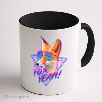 Retro 80's Eighties Polygon Fox Yeah Coffee Mug back