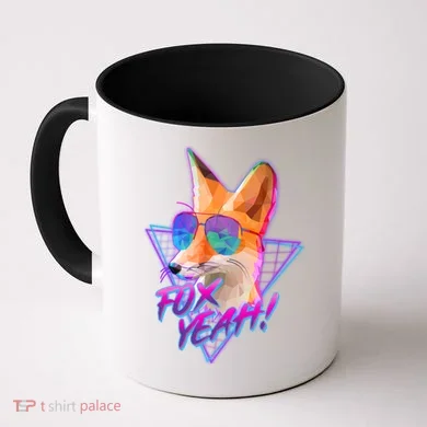 Retro 80's Eighties Polygon Fox Yeah Coffee Mug