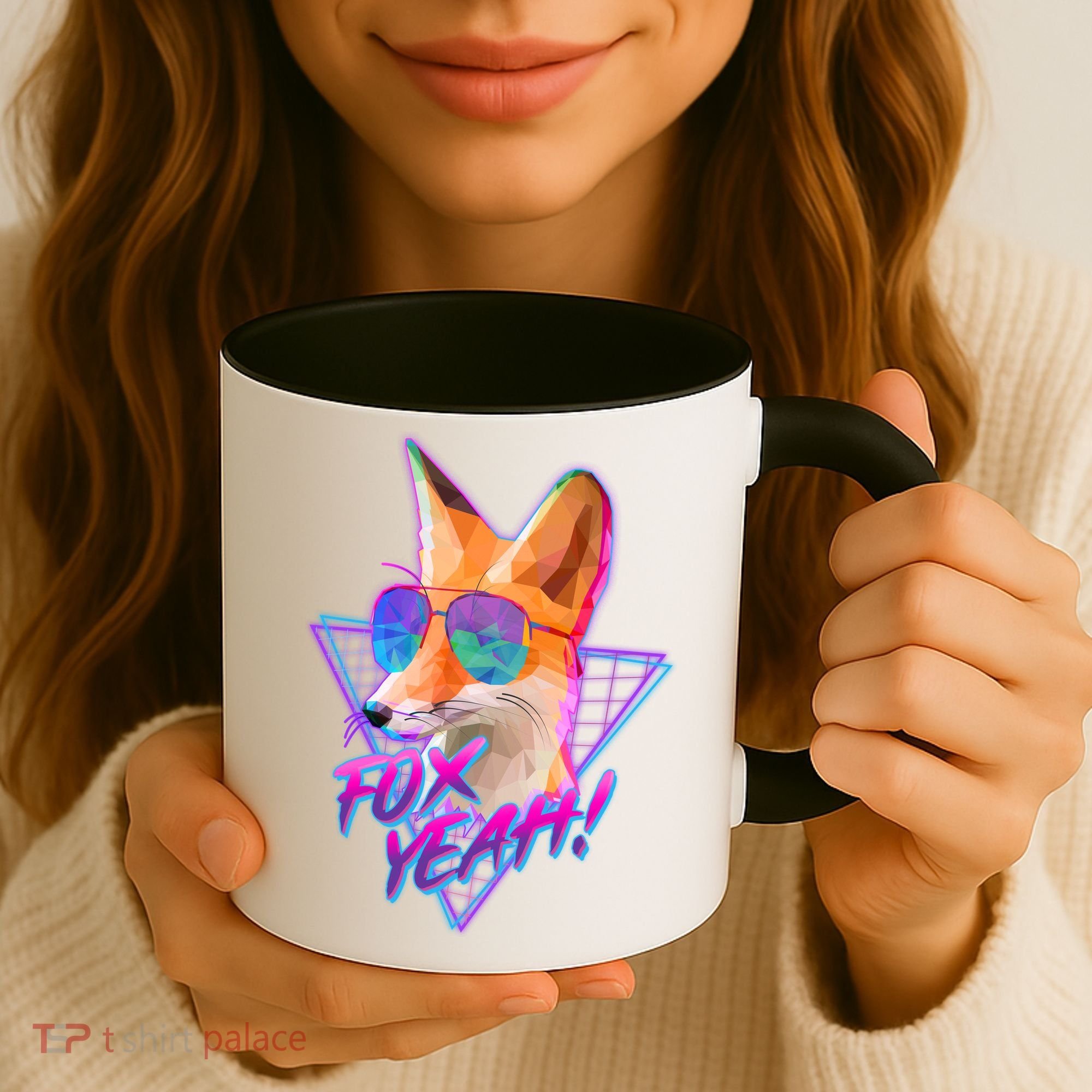 Retro 80's Eighties Polygon Fox Yeah Coffee Mug