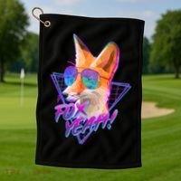 Retro 80's Eighties Polygon Fox Yeah Golf Towel thumb 1