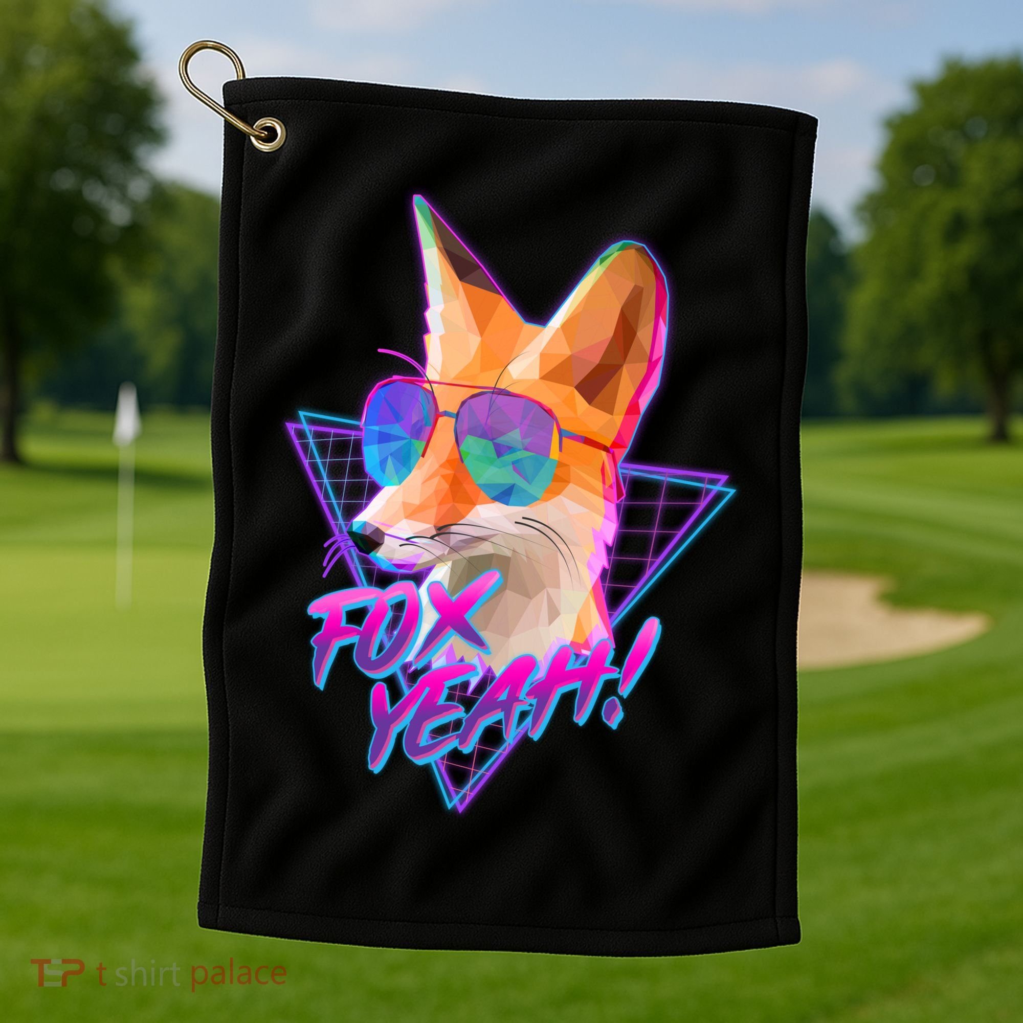 Retro 80's Eighties Polygon Fox Yeah Golf Towel