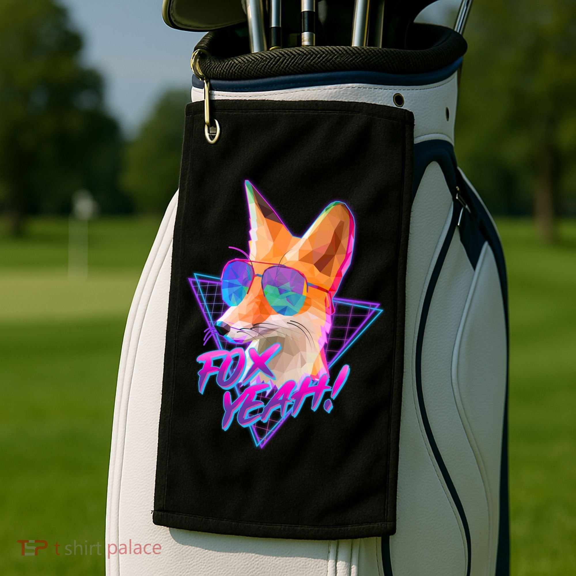 Retro 80's Eighties Polygon Fox Yeah Golf Towel