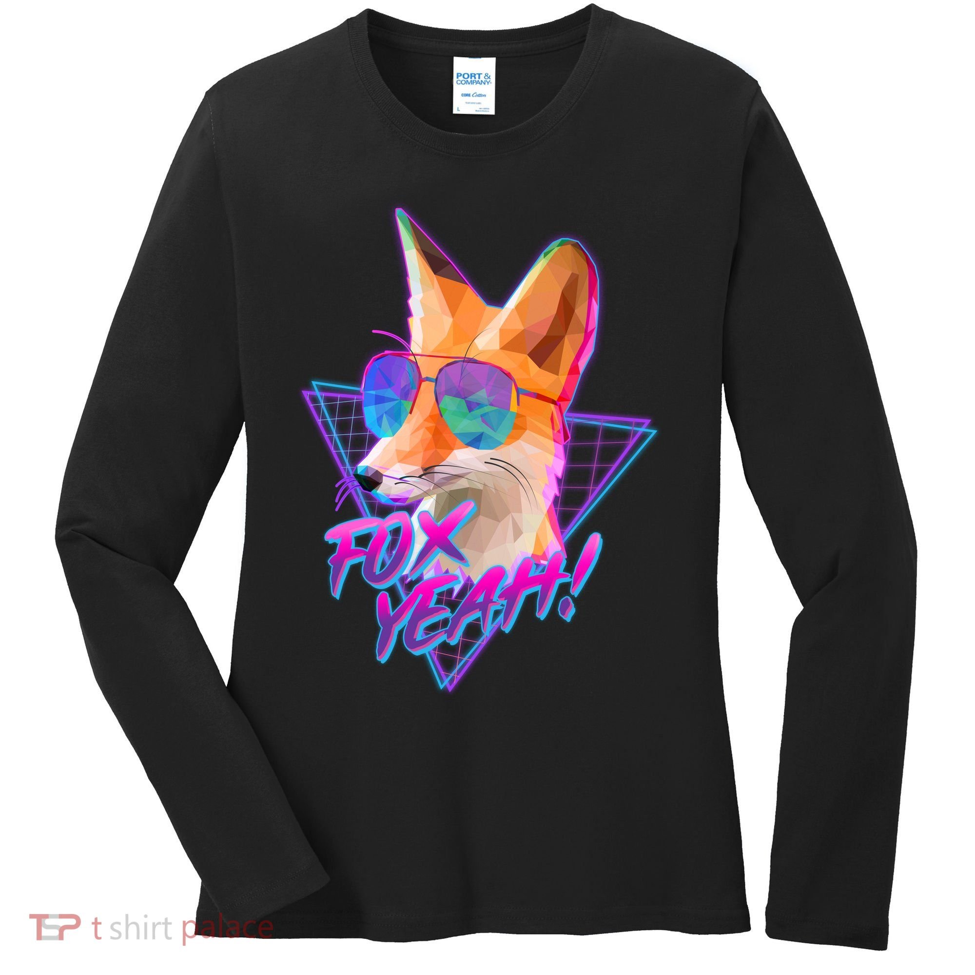 Retro 80's Eighties Polygon Fox Yeah Women's Long Sleeve Shirt