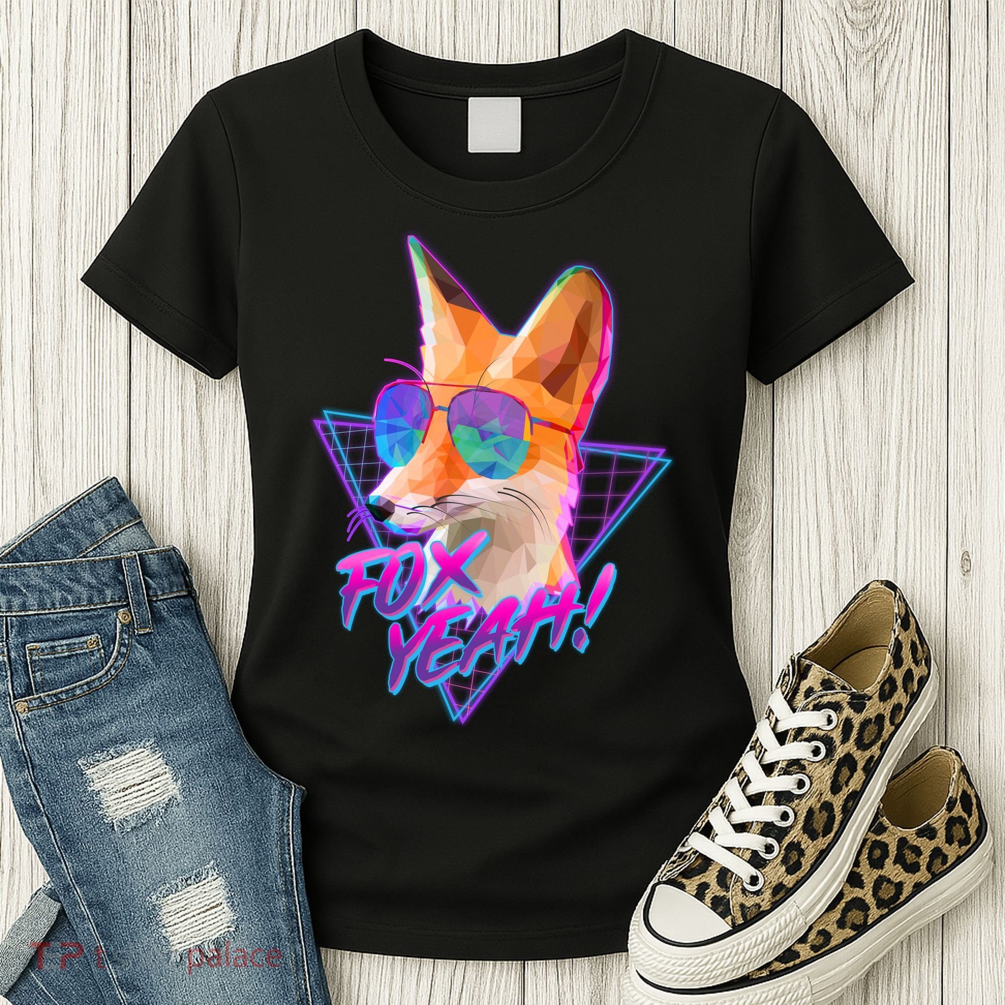 Retro 80's Eighties Polygon Fox Yeah Women's T-Shirt
