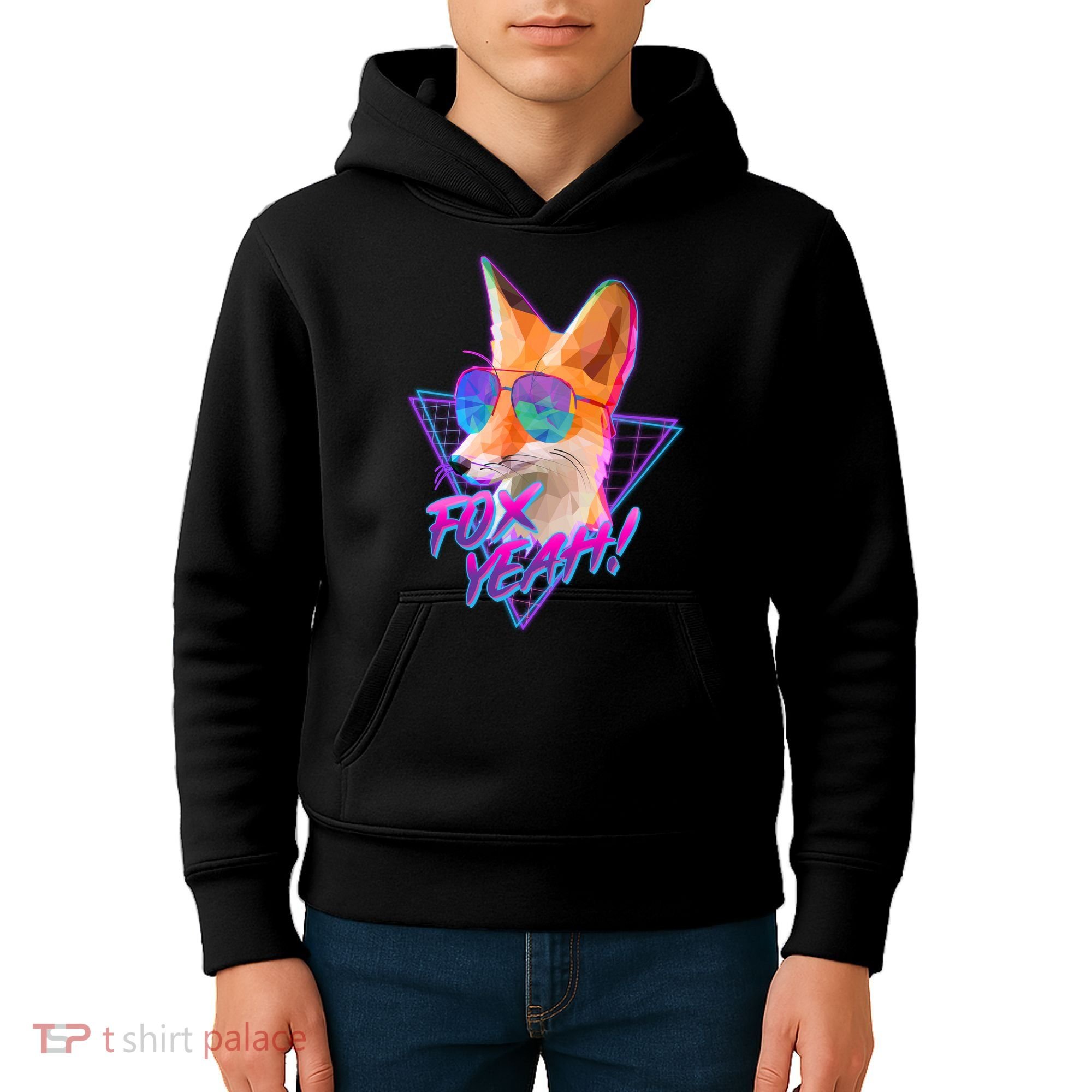 Retro 80's Eighties Polygon Fox Yeah Kids Hoodie