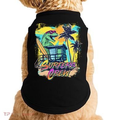 Retro 80s Eighties TRex Dinosaur Surfers Crew Doggie Tank
