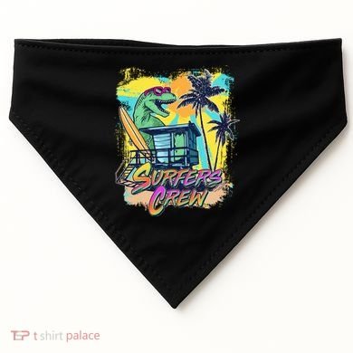 Retro 80s Eighties TRex Dinosaur Surfers Crew USA-Made Doggie Bandana