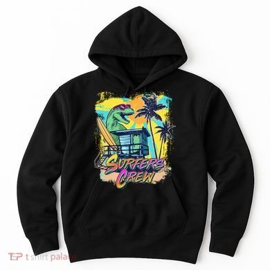 Retro 80s Eighties TRex Dinosaur Surfers Crew Hoodie