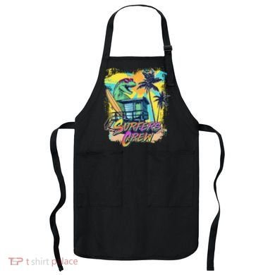 Retro 80s Eighties TRex Dinosaur Surfers Crew Apron