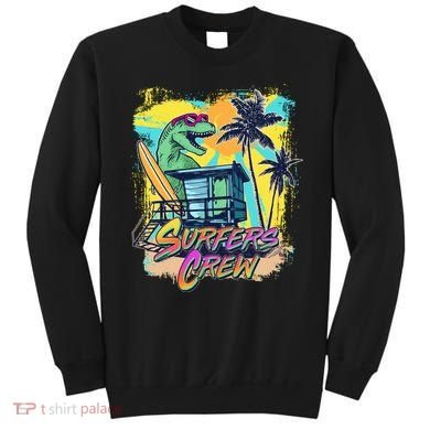 Retro 80s Eighties TRex Dinosaur Surfers Crew Sweatshirt