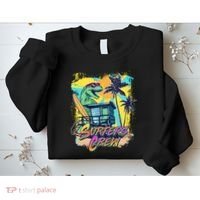 Retro 80s Eighties TRex Dinosaur Surfers Crew Sweatshirt thumb 2