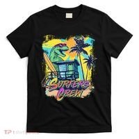 Retro 80s Eighties TRex Dinosaur Surfers Crew T-Shirt thumb 0