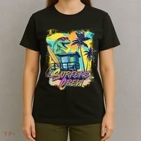 Retro 80s Eighties TRex Dinosaur Surfers Crew T-Shirt thumb 4