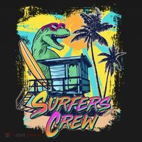 Retro 80s Eighties TRex Dinosaur Surfers Crew T-Shirt thumb 7