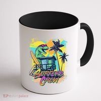 Retro 80s Eighties TRex Dinosaur Surfers Crew Coffee Mug thumb 1