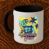 Retro 80s Eighties TRex Dinosaur Surfers Crew Coffee Mug thumb 2