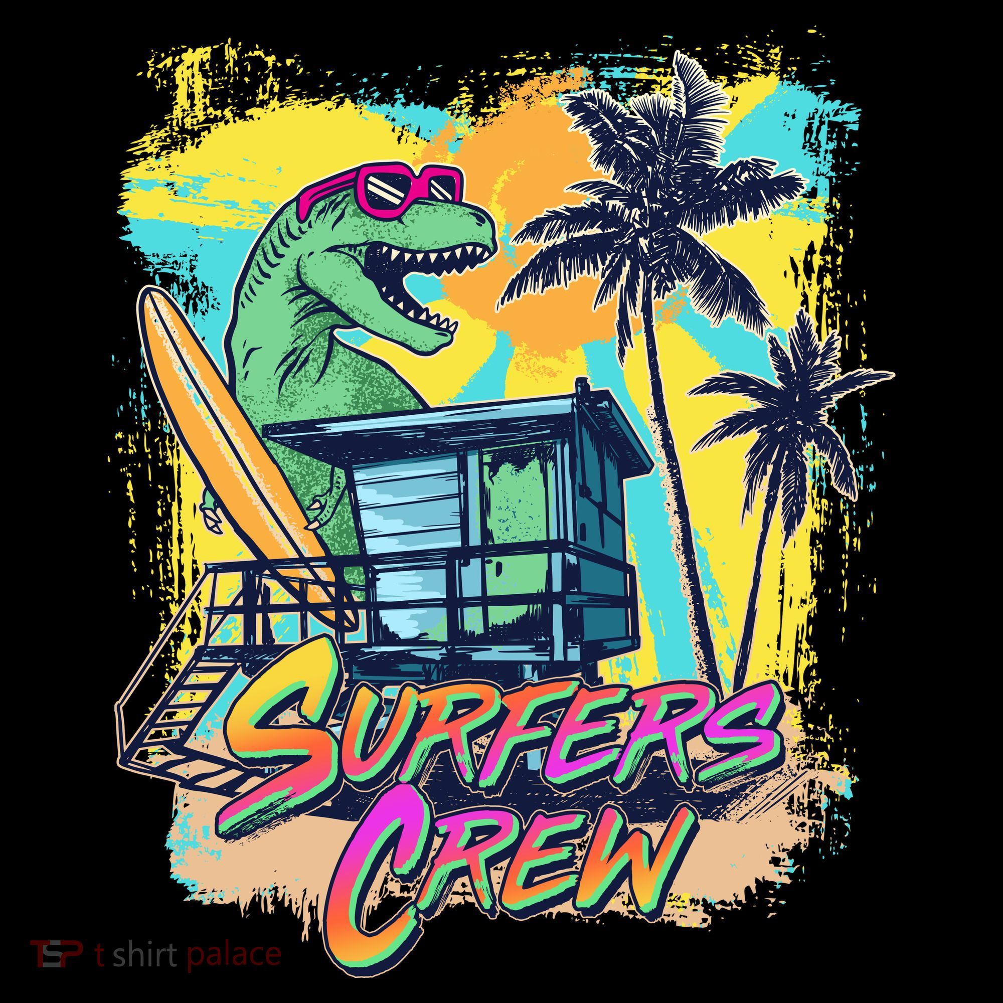 Retro 80s Eighties TRex Dinosaur Surfers Crew Coffee Mug