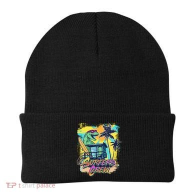 Retro 80s Eighties TRex Dinosaur Surfers Crew Beanie